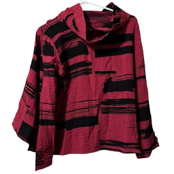 Habitat Clothes To Live In Women Small Black Red Cowl Neck Lagenlook Tunic Top - Picture 1 of 10